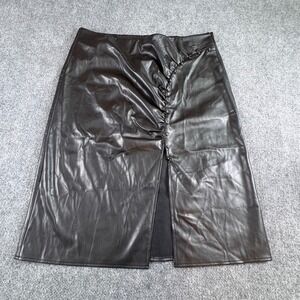 Cache Faux Leather Skirt XL Black Button Front Midi Clubwear Edgy Y2K Night Out